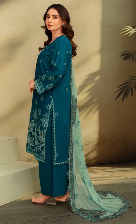 3-Piece Embroided Premium Lawn Suit With Embroided Chiffon CutWork Dupatta-M1