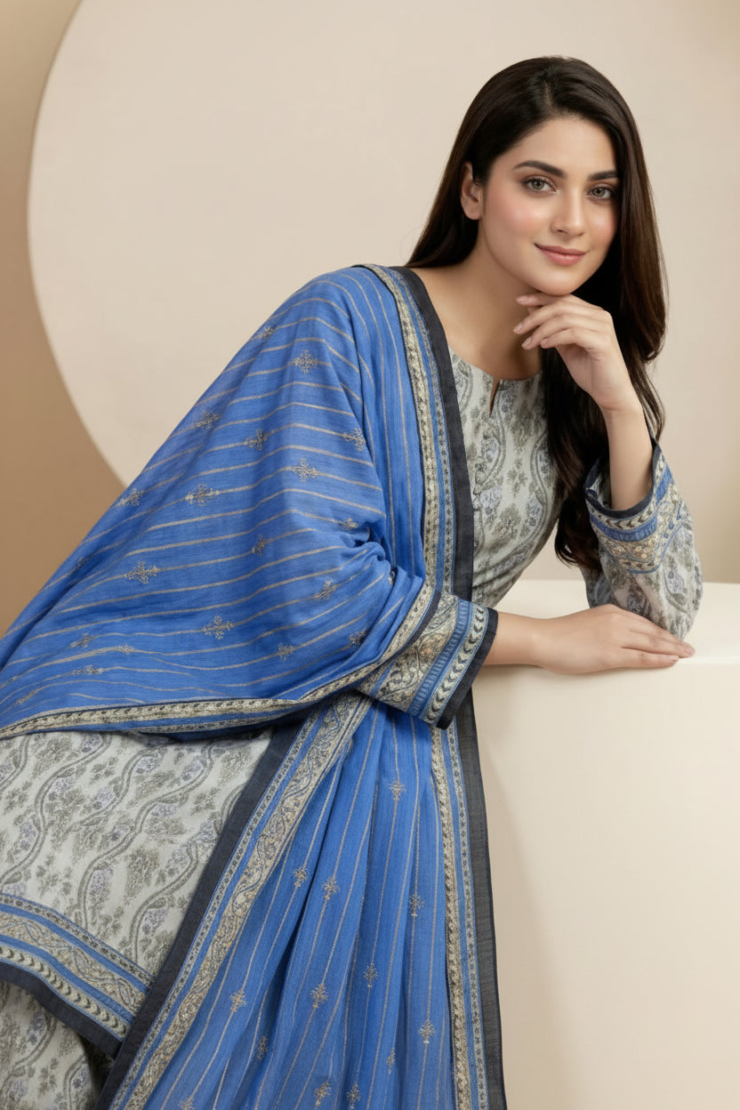 3 PIECE-UNSTITCHED PRINTED LAWN SUIT EDITION 1
