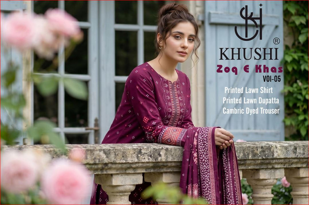 3-PIECE UNSTITCHED PRINTED LAWN SUIT WITH CAMBRIC TROUSER- V1