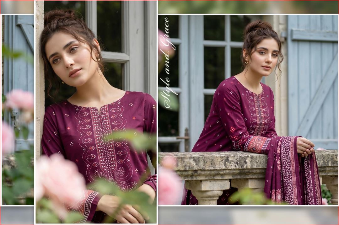 3-PIECE UNSTITCHED PRINTED LAWN SUIT WITH CAMBRIC TROUSER- V1