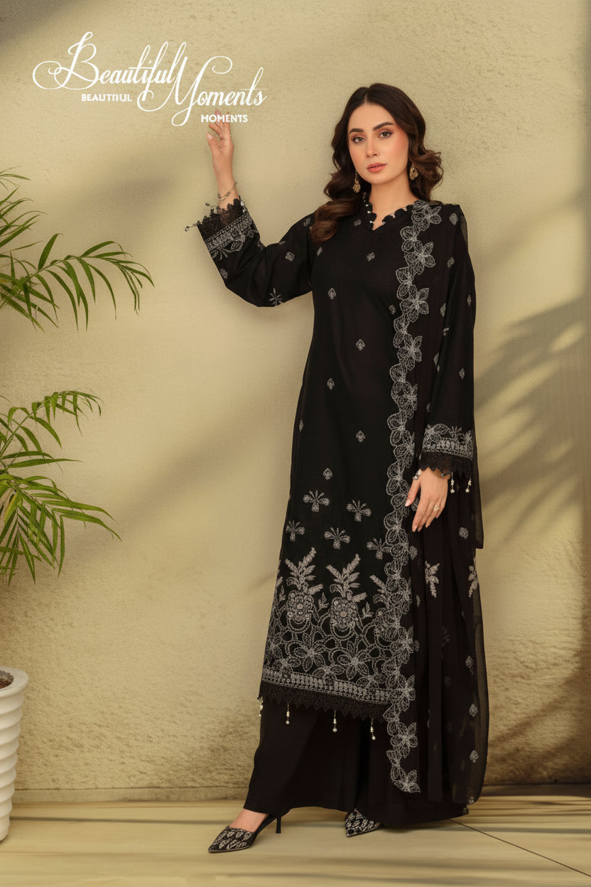 3-Piece Embroided Premium Lawn Suit With Embroided Chiffon CutWork Dupatta-M2