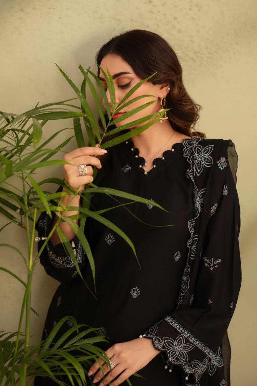 3-Piece Embroided Premium Lawn Suit With Embroided Chiffon CutWork Dupatta-M2