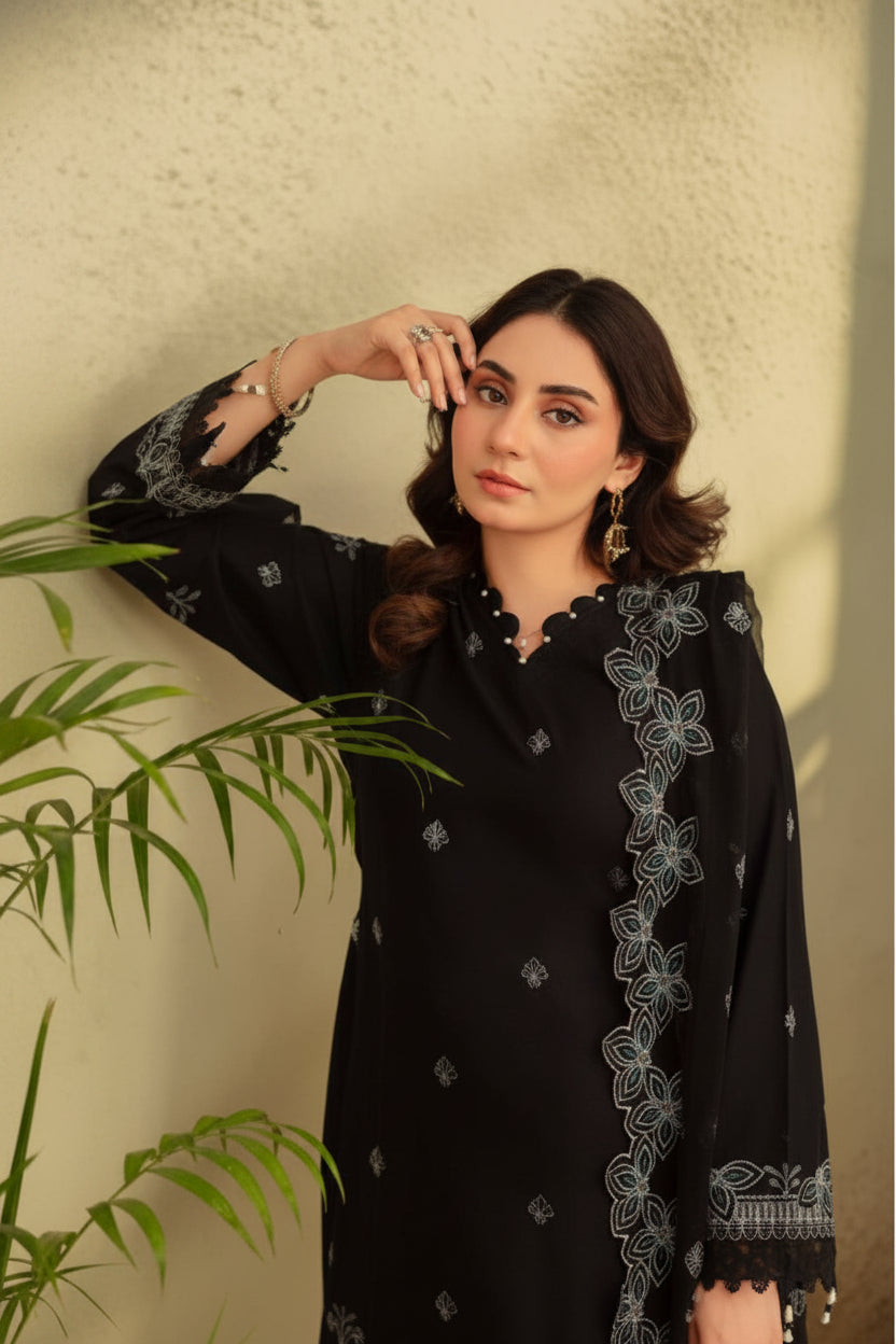 3-Piece Embroided Premium Lawn Suit With Embroided Chiffon CutWork Dupatta-M2