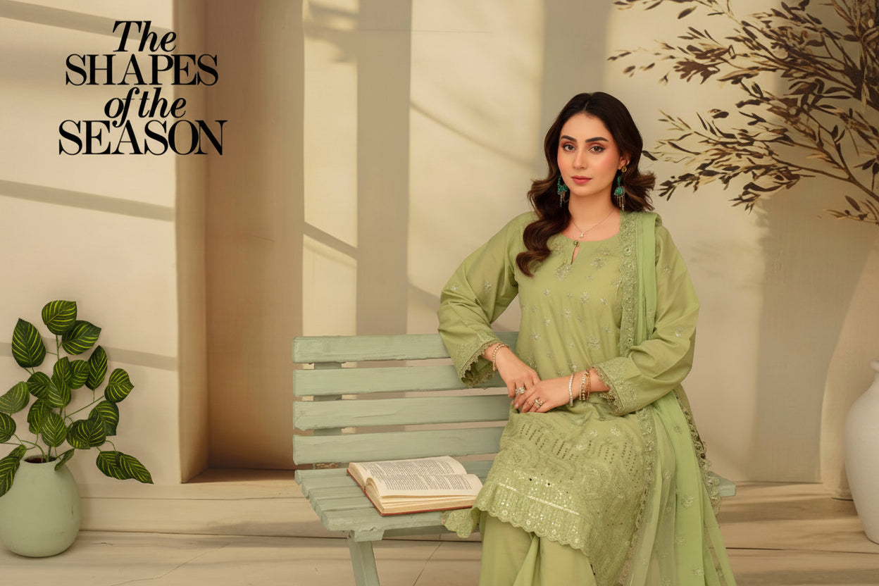 3-Piece Embroided Premium Lawn Suit With Embroided Chiffon CutWork Dupatta-M4