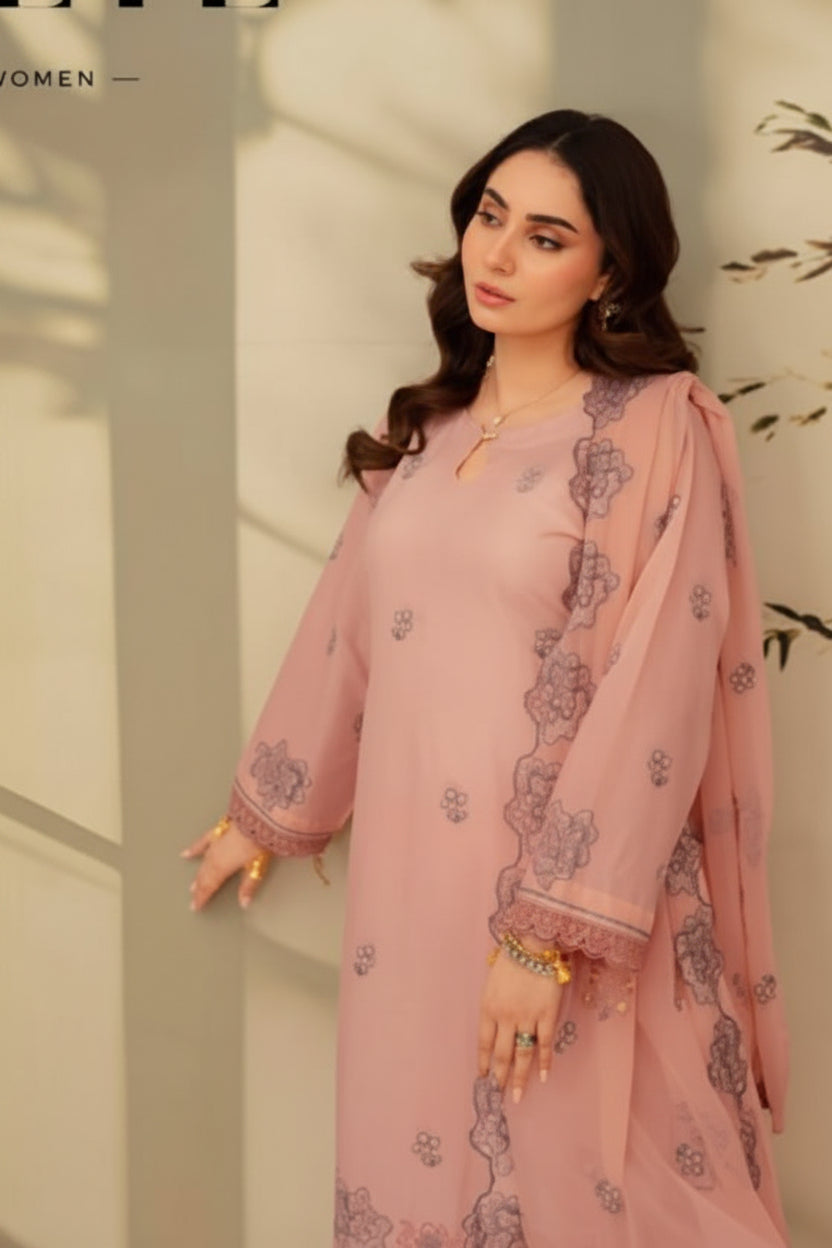 3-Piece Embroided Premium Lawn Suit With Embroided Chiffon CutWork Dupatta-M5