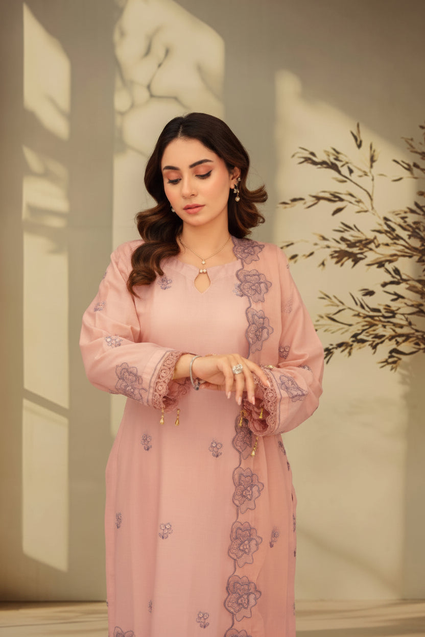 3-Piece Embroided Premium Lawn Suit With Embroided Chiffon CutWork Dupatta-M5