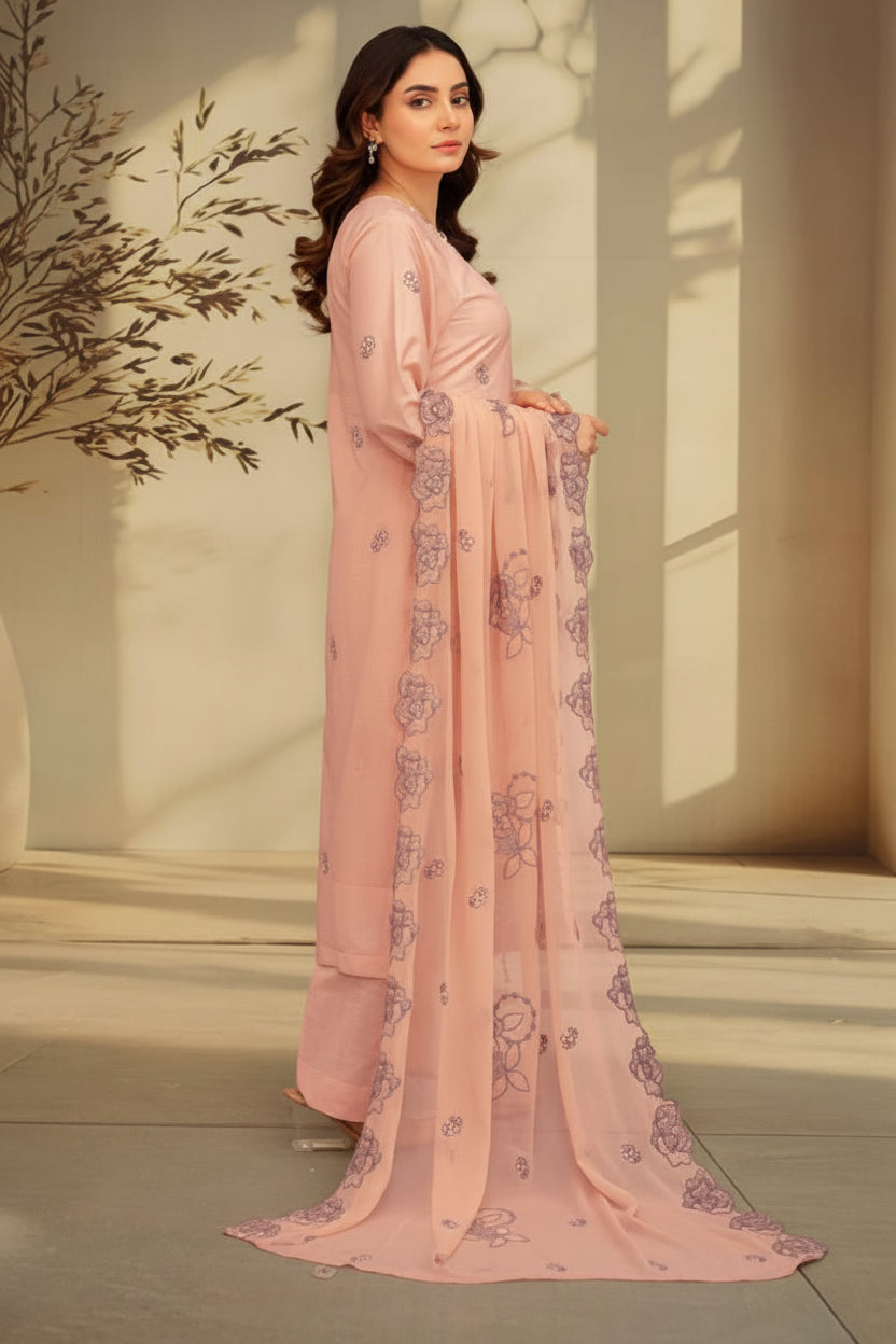 3-Piece Embroided Premium Lawn Suit With Embroided Chiffon CutWork Dupatta-M5