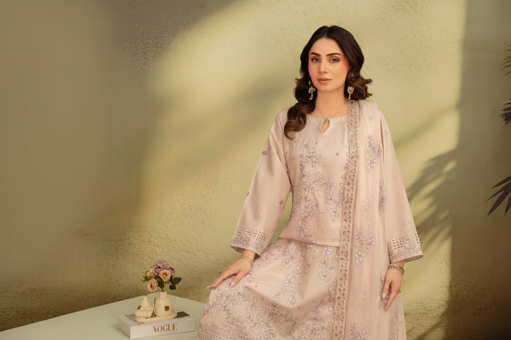 3-Piece Embroided Premium Lawn Suit With Embroided Chiffon CutWork Dupatta-M7