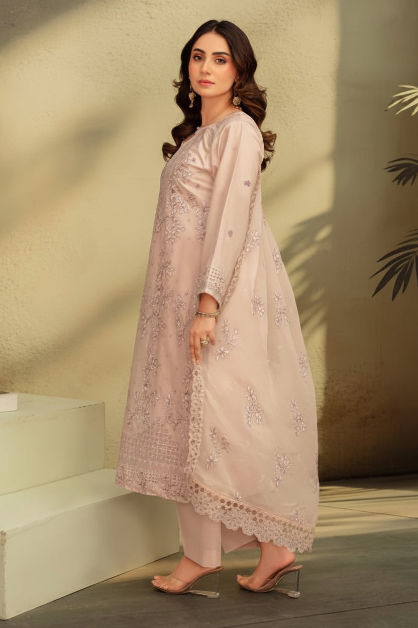 3-Piece Embroided Premium Lawn Suit With Embroided Chiffon CutWork Dupatta-M7