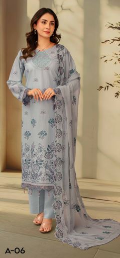 3-Piece Embroided Premium Lawn Suit With Embroided Chiffon CutWork Dupatta-M6