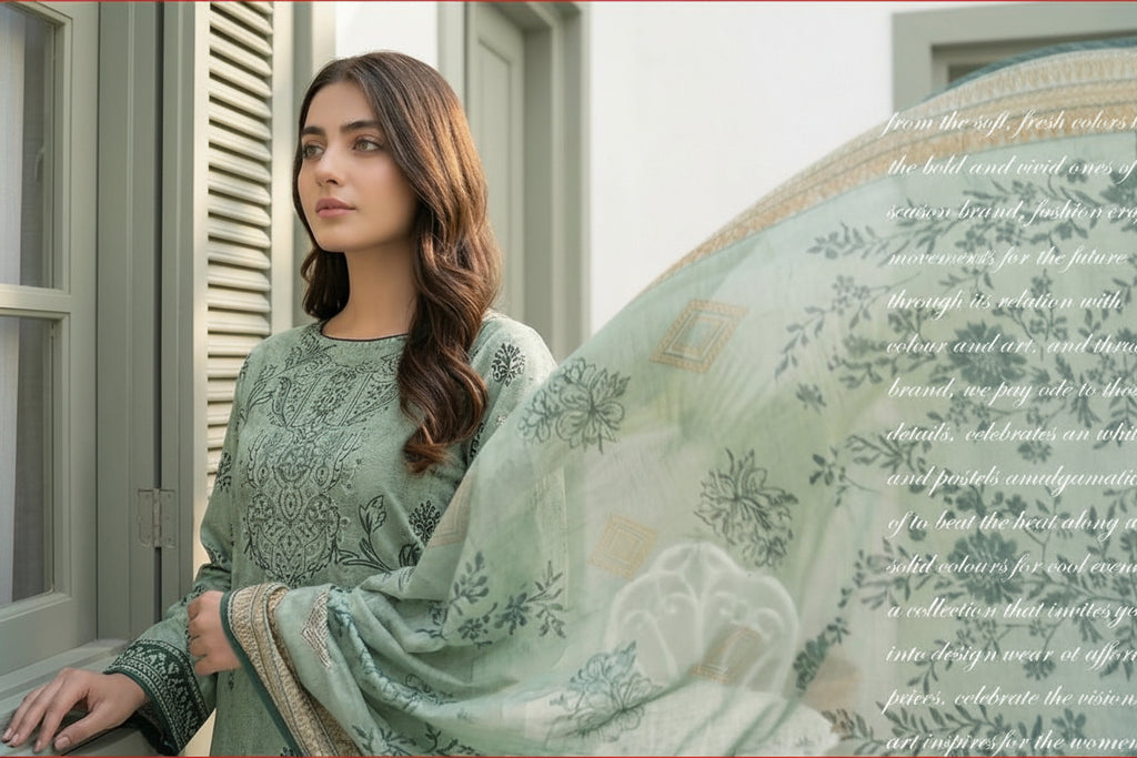 3-PIECE UNSTITCHED DIGITAL PRINTED AND EMBROIDED LAWN SUIT- V4
