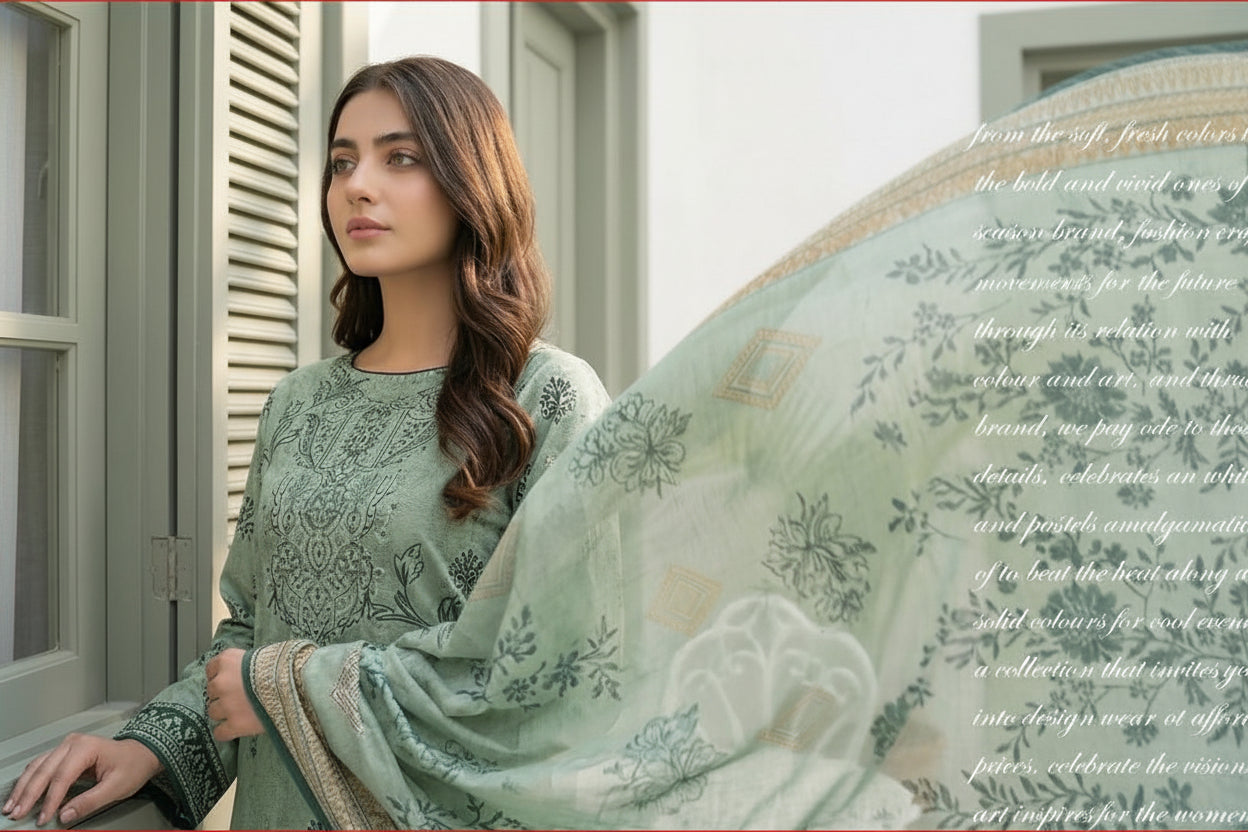 3-PIECE UNSTITCHED DIGITAL PRINTED AND EMBROIDED LAWN SUIT- V4