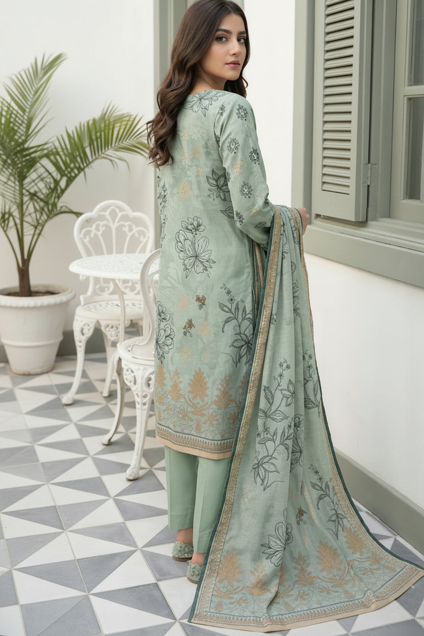 3-PIECE UNSTITCHED DIGITAL PRINTED AND EMBROIDED LAWN SUIT- V4