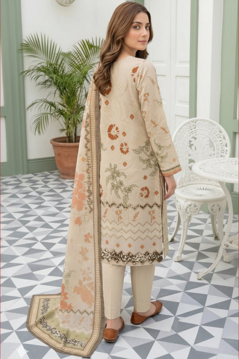 3-PIECE UNSTITCHED DIGITAL PRINTED AND EMBROIDED LAWN SUIT- V5