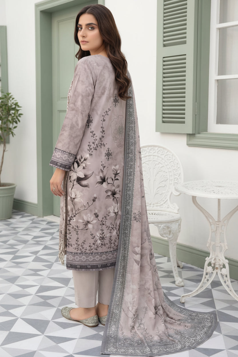 3-PIECE UNSTITCHED DIGITAL PRINTED AND EMBROIDED LAWN SUIT- V6