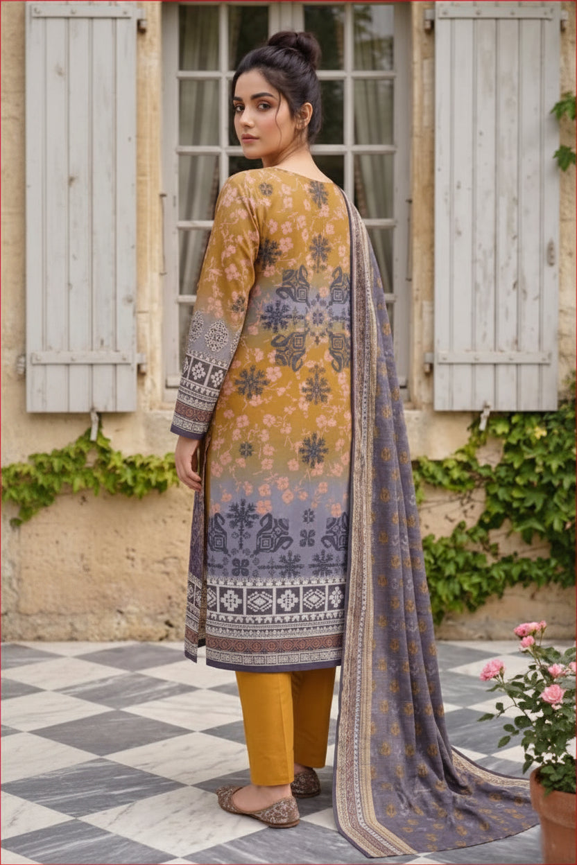 3-PIECE UNSTITCHED PRINTED LAWN SUIT WITH CAMBRIC TROUSER- V2