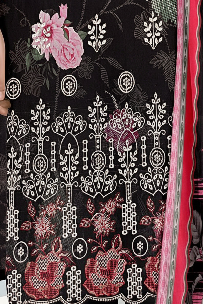 3-PIECE UNSTITCHED DIGITAL PRINTED AND EMBROIDED LAWN SUIT- V2