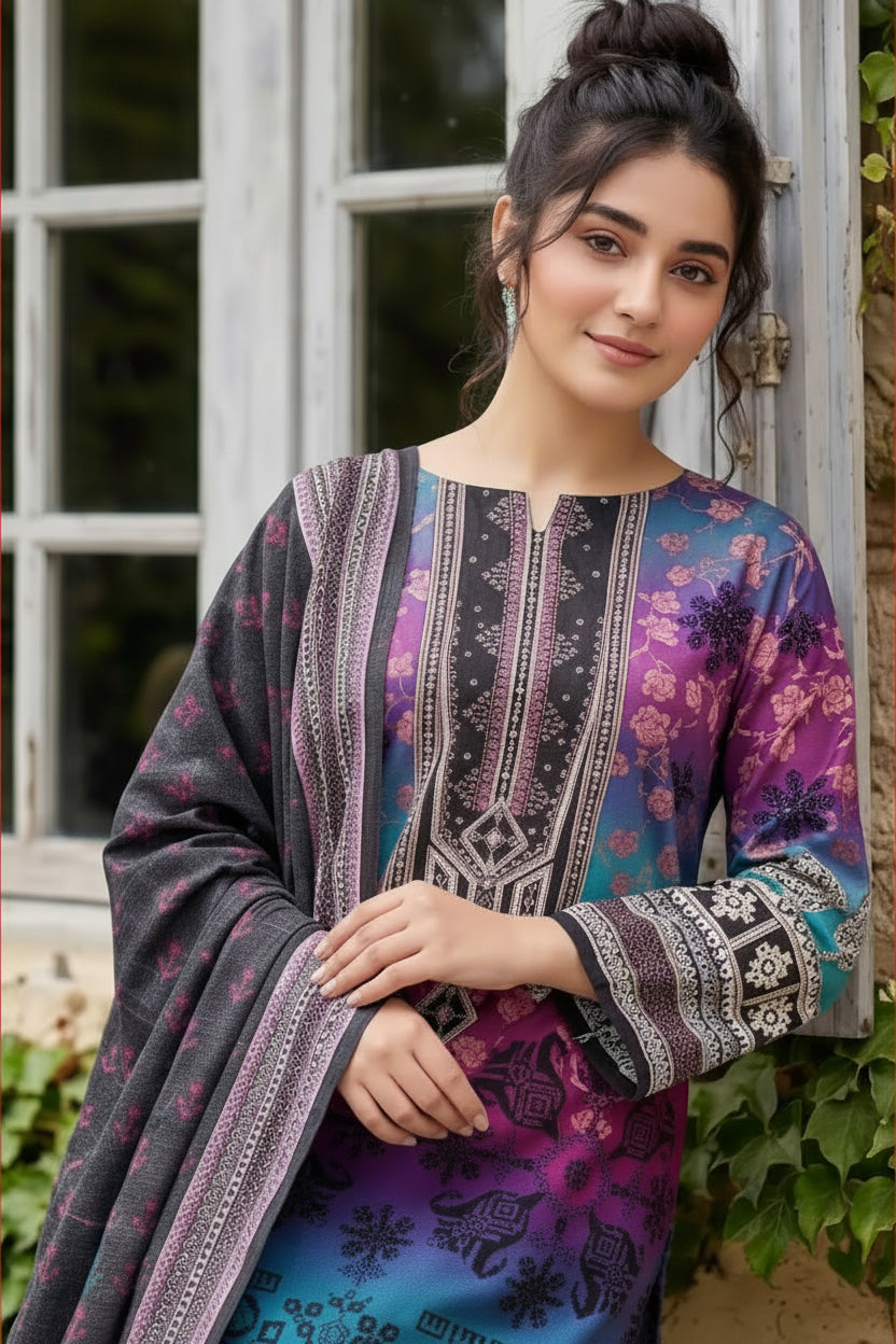 3-PIECE UNSTITCHED PRINTED LAWN SUIT WITH CAMBRIC TROUSER- V4