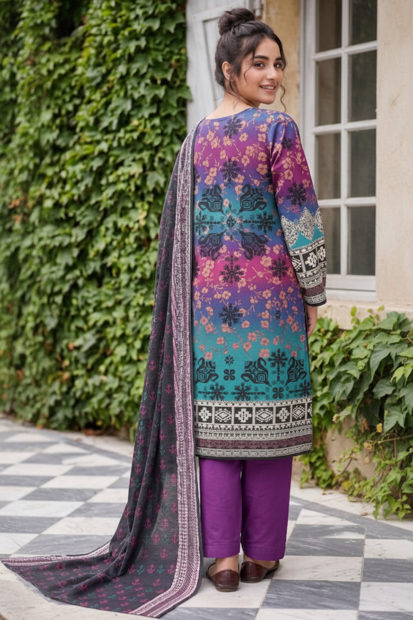 3-PIECE UNSTITCHED PRINTED LAWN SUIT WITH CAMBRIC TROUSER- V4