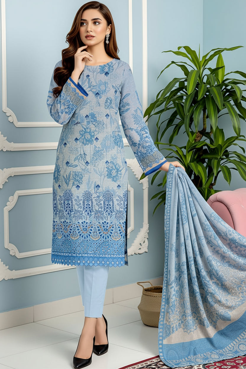3-PIECE UNSTITCHED DIGITAL PRINTED AND EMBROIDED LAWN SUIT- V4