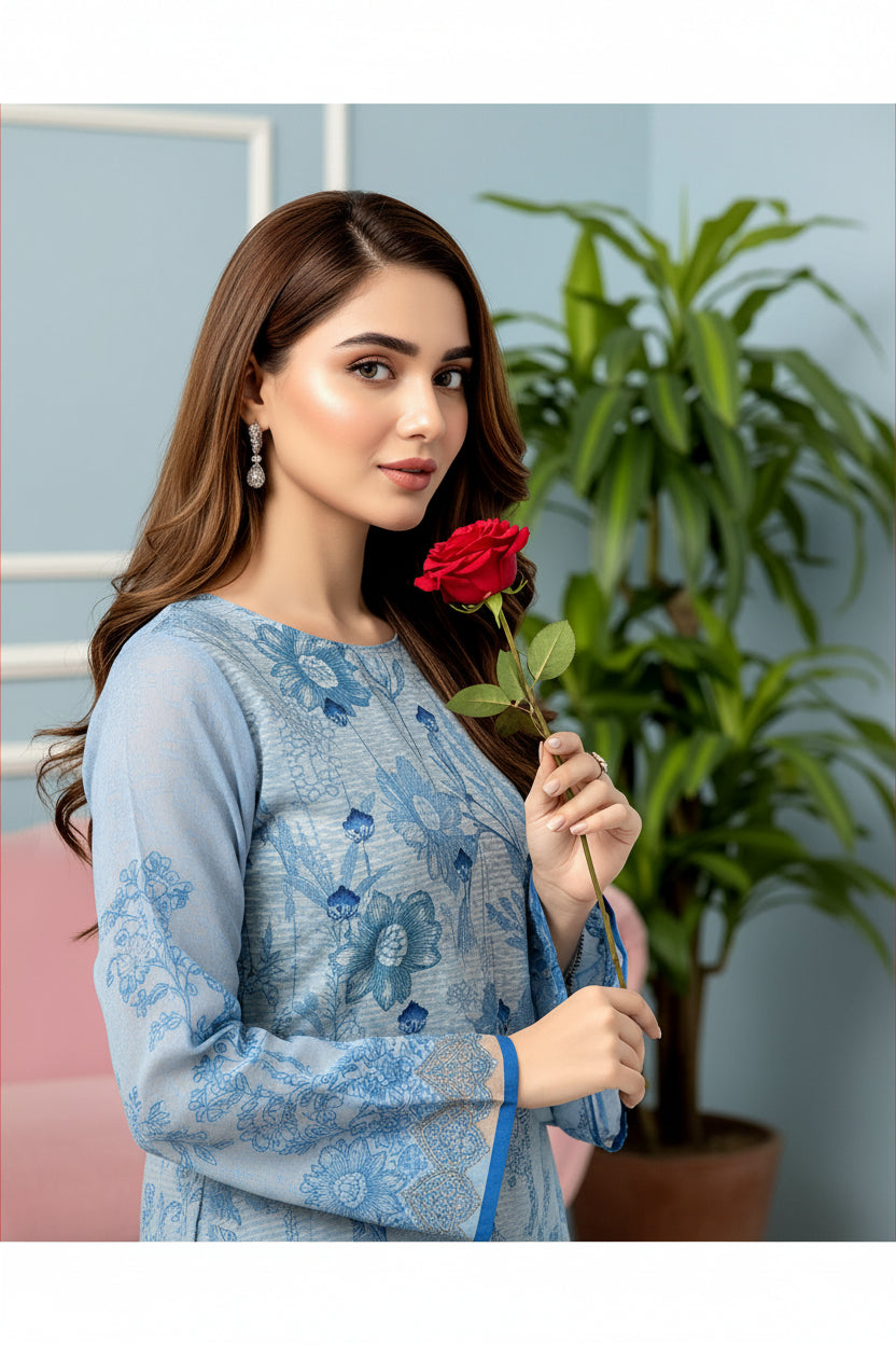 3-PIECE UNSTITCHED DIGITAL PRINTED AND EMBROIDED LAWN SUIT- V4