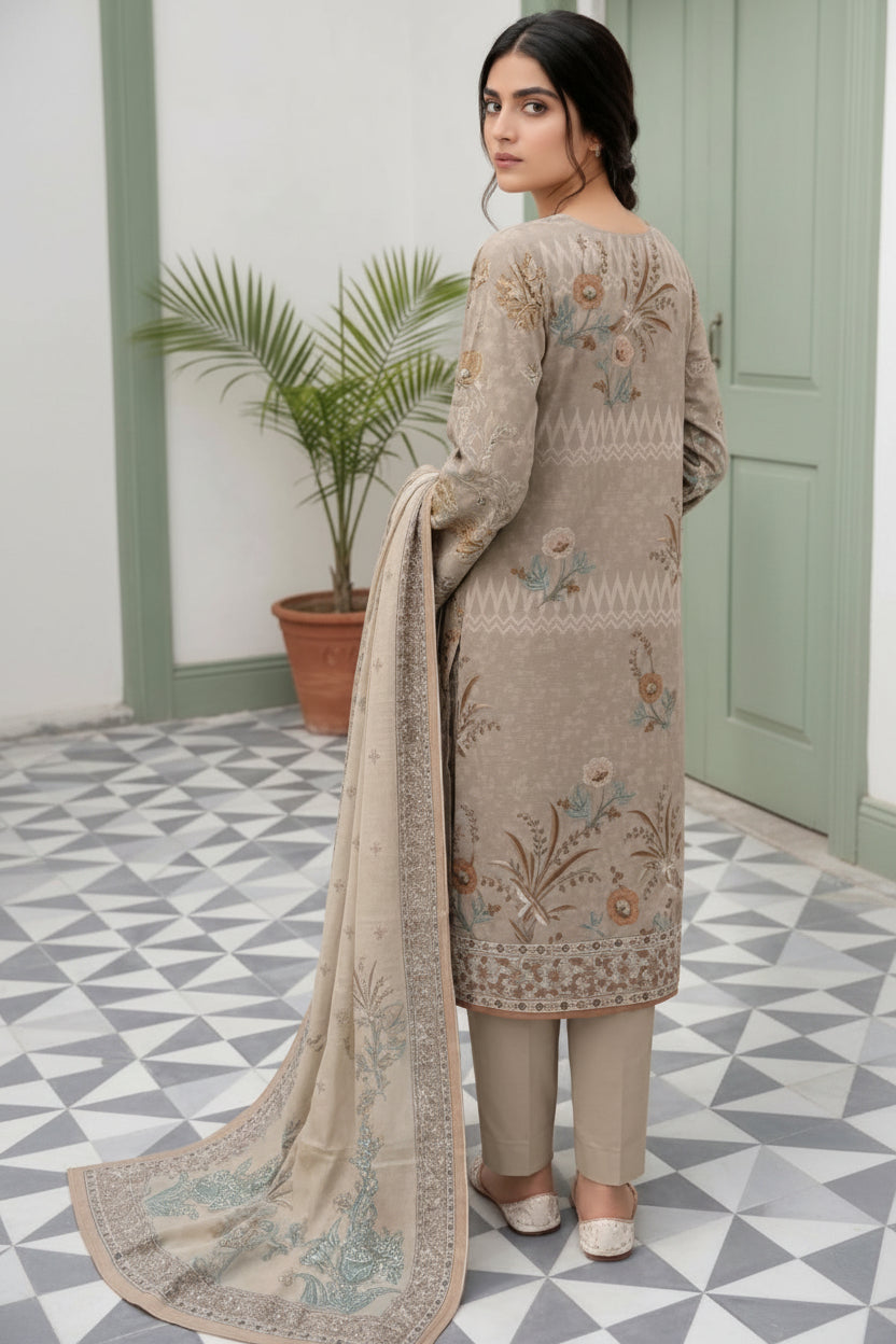 3-PIECE UNSTITCHED DIGITAL PRINTED AND EMBROIDED LAWN SUIT- V8
