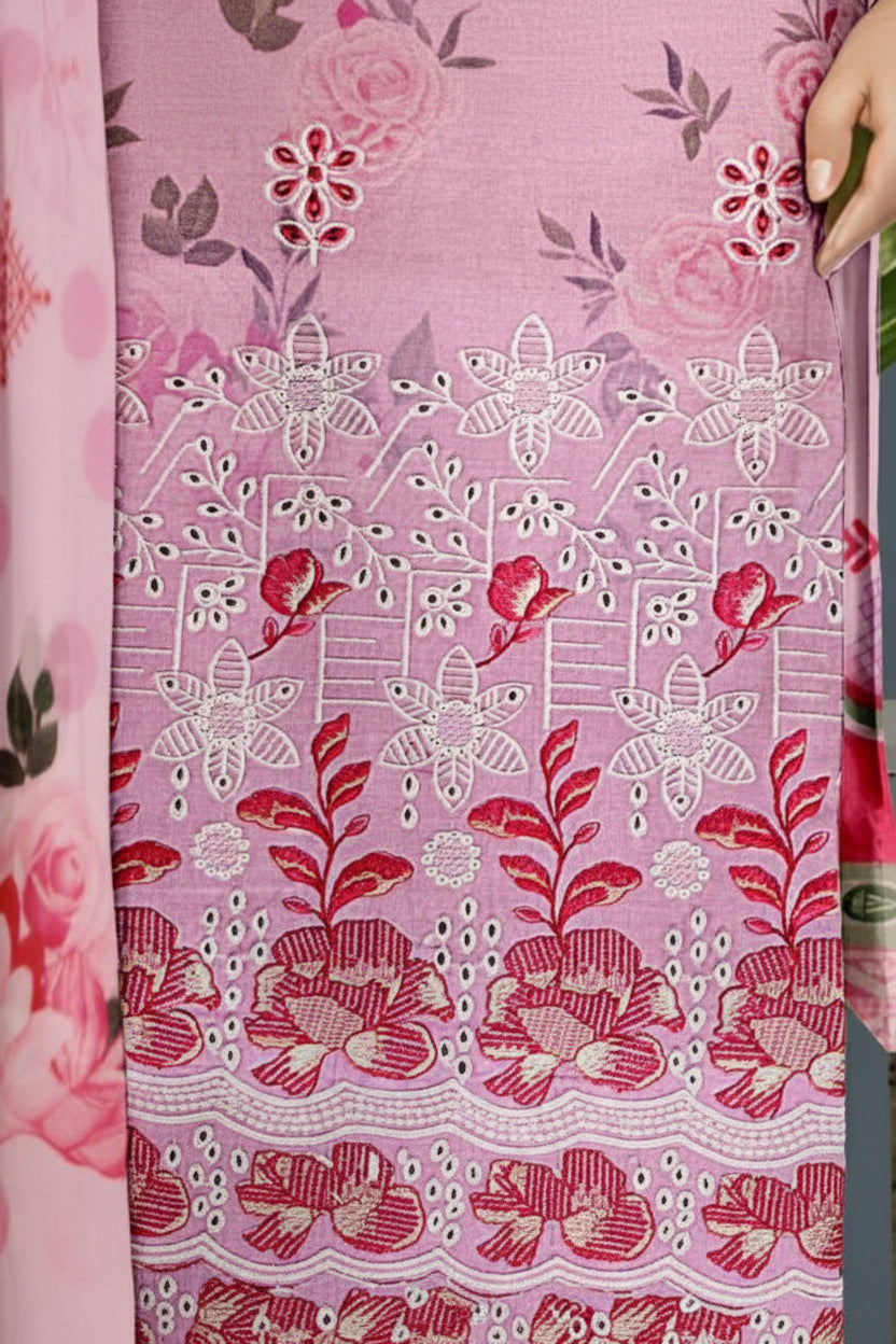 3-PIECE UNSTITCHED DIGITAL PRINTED AND EMBROIDED LAWN SUIT- V6