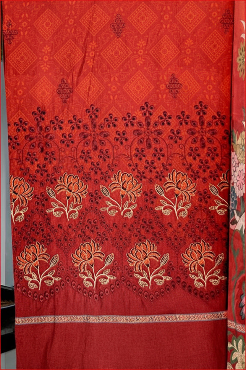 3-PIECE UNSTITCHED DIGITAL PRINTED AND EMBROIDED LAWN SUIT- V5