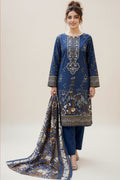 3-PIECE UNSTITCHED PRINTED LAWN SUIT WITH CAMBRIC TROUSER- V12