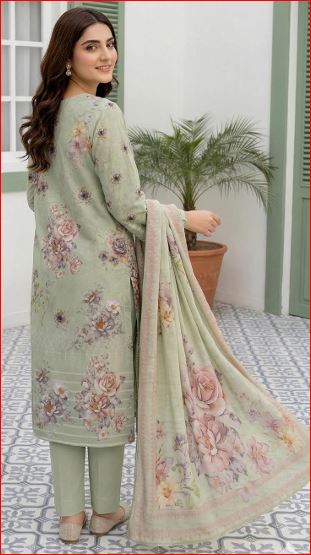3-PIECE UNSTITCHED DIGITAL PRINTED AND EMBROIDED LAWN SUIT- V10